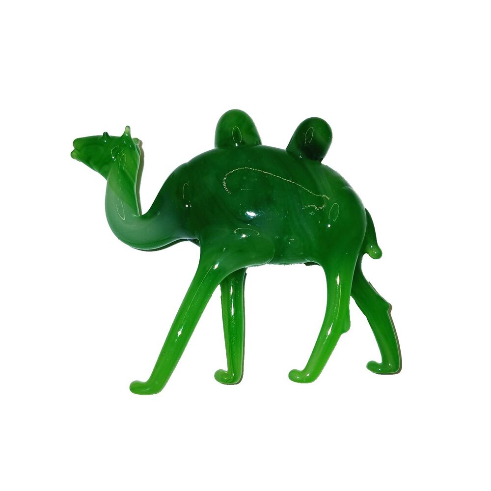 Vintage Small Green Glass Bactrian Camel 2 Humps Figurine 2 inches